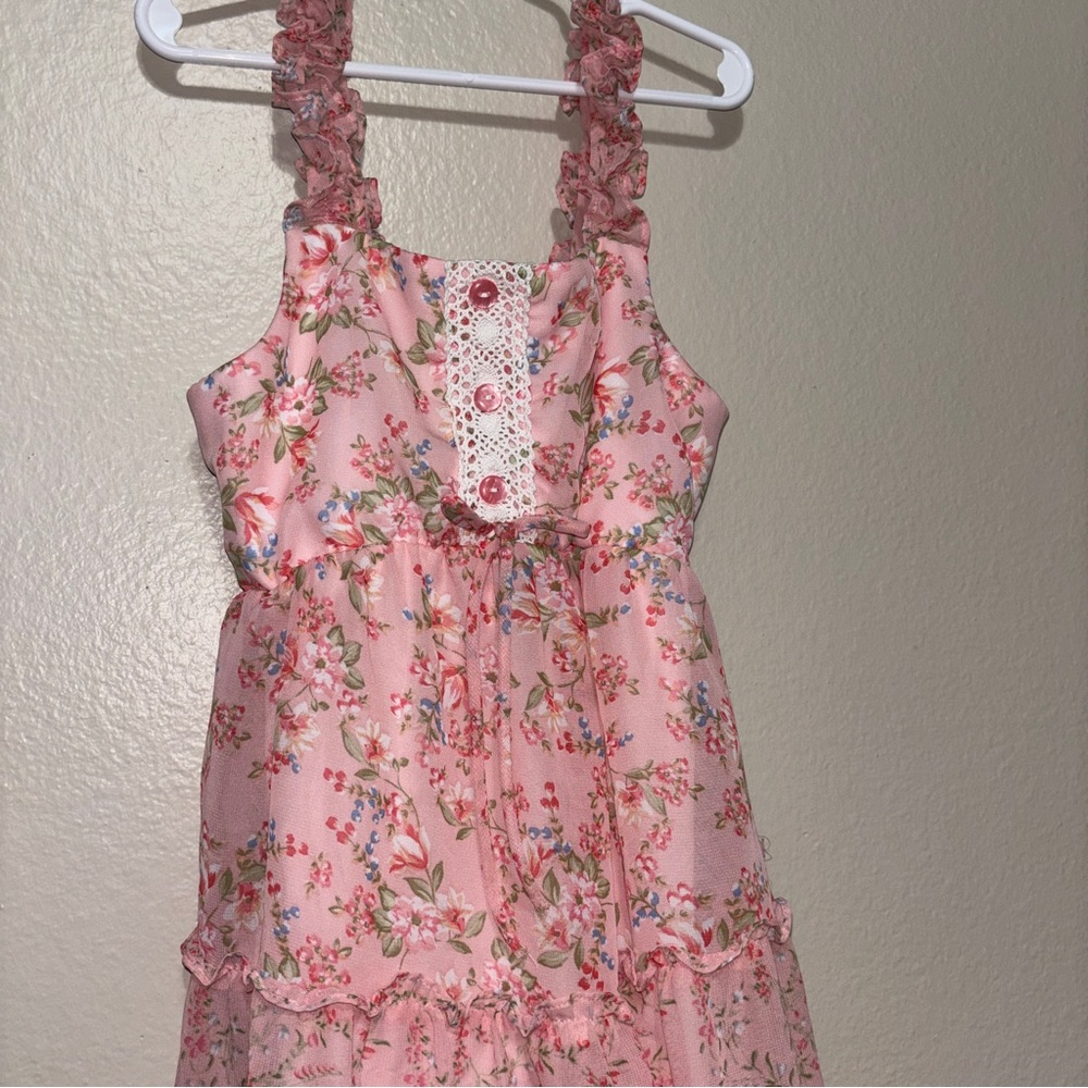Anna Michelle Pink Floral Ruffle Dress Size 10 Girls
